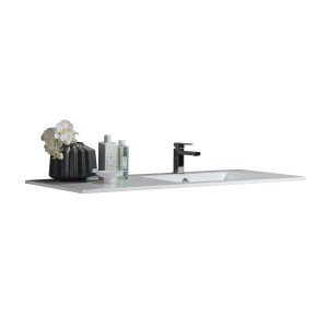 Vasque simple en fonte minérale blanche, côté droit, largeur 116,5 cm. Pour salles de bains modernes.