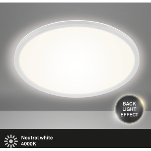Plafoniera LED Brilo Slim bianca e rotonda con illuminazione indiretta e luce bianca neutra.