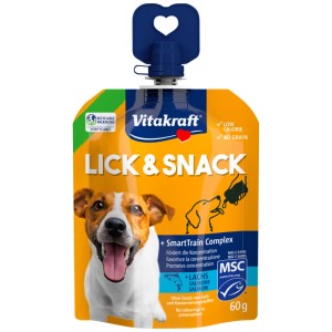 Vitakraft Lick & Snack Training Salmone, 60g, snack per cani in formato squeeze.