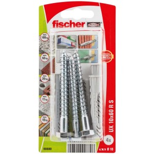 Fischer Tassello universale UX 10x60, set da 4 con viti, adatto a diversi materiali da costruzione.