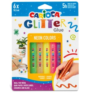 Carioca Glitzerkleber Neon, 6 Stk. Set mit bunten Glitzerklebestiften für Bastelarbeiten.