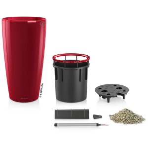 Pot de fleurs Lechuza Rondo Premium, Ø 40 cm, 75 cm de haut, rouge écarlate, brillant, avec accessoires.