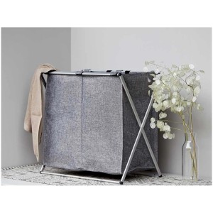 Cesto portabiancheria doppio Wenko, grigio mélange, 120 l, con due scomparti e telaio in alluminio.