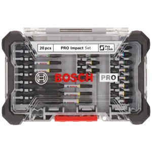 Set di inserti per avvitatori Bosch Professional PRO Impact, 20 pezzi in scatola trasparente.