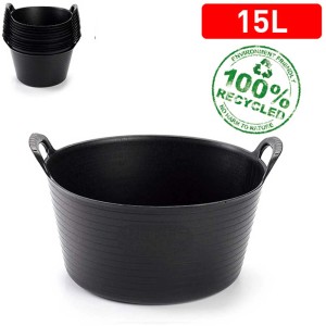 Panier de transport Flexitube noir (15 l) en plastique recyclé avec poignées pour récolter et stocker.