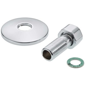 Raccord droit, laiton chromé, 1/2 x 3/4 pouce, avec rosace pour raccords à compression.