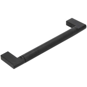 Maniglia per mobili Siro 2457 in metallo nero opaco, interasse 128 mm, con superficie zigrinata.