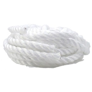 Parabordi bianco, 8 mm x 1,7 m, in polipropilene, ritorto a 3 trefoli.
