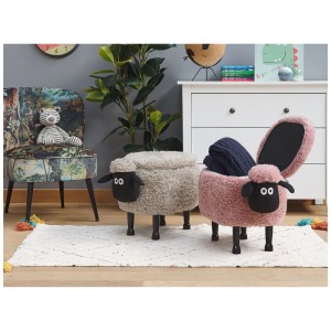 Tabouret enfant Beliani Sheep, rose, avec rangement. Tabouret décoratif pour chambre d'enfant.