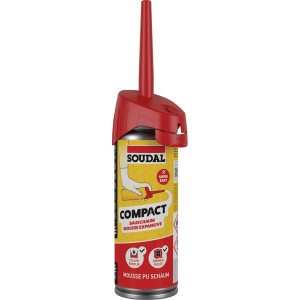 Soudal Bauschaum Mini B2, bomboletta da 150ml con adattatore rosso per schiumatura precisa.