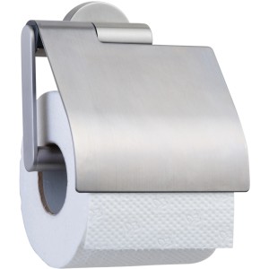 Porta carta igienica Tiger Boston con coperchio, acciaio inox spazzolato, incluso materiale di montaggio.