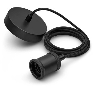 Portalampada a sospensione con cavo tessile Philips Giant nero.