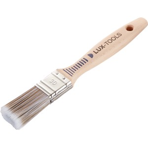 Pennello piatto LUX 30mm con manico in legno e serbatoio colore per risultati precisi.