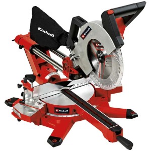 Troncatrice Einhell TE-SM 2534 Dual rossa e argento con sacco raccogli trucioli.