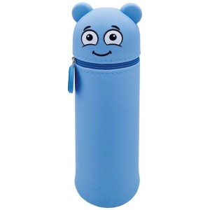 Astuccio blu Marky in silicone con cerniera e faccia di animale.