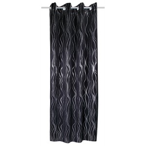 Tenda a occhielli oscurante Vegas, nero-argento, 245x135 cm. Tenda con cerchi lucidi.