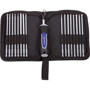 LUX Langbit-Set Comfort Nylon dans un étui ouvert avec tournevis et embouts.