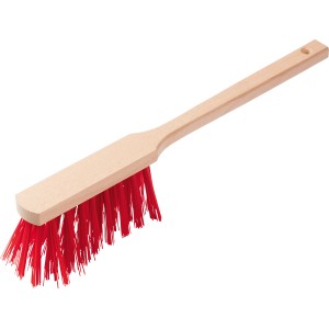 Balayette à manche long 43 cm avec poils rouges et manche en bois pour le nettoyage.