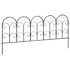 Bordura da giardino in ferro nero con design ad arco per aiuole e sentieri.