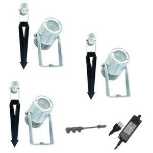 Set da 3 faretti LED da giardino Kolibri con picchetto, luce bianca calda, corpo in alluminio.
