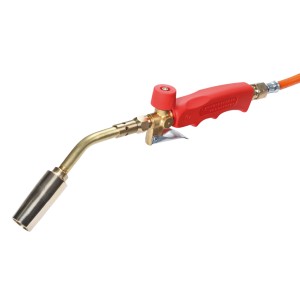 Saldatore Rothenberger Airprop 2000 con manico rosso e ugelli in ottone.