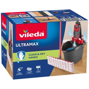 Vileda Ultramax Box set de balai à plat avec seau et housse pour matériel de nettoyage.