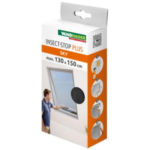 Verpackung des Windhager Fliegengitters Plus für Dachfenster, anthrazit, 130x150 cm.