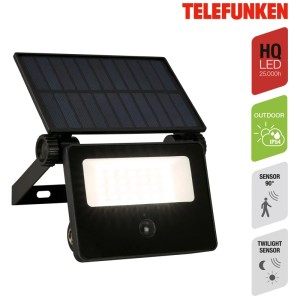Faretto solare a LED Telefunken con sensore, alluminio e vetro, nero, 1000 lumen.
