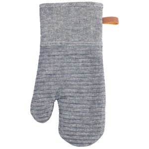 Grauer Wenko Topfhandschuh Ada Stripes im 2er-Set. Küchenhelfer mit Baumwollinnenseite und Leinen-Aussenseite.
