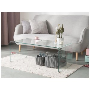 Table basse moderne Kendall en verre de sécurité transparent, 40x50x100 cm. Idéale pour le salon.