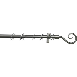 Komplettstilgarnitur Hook, silberfarbene Gardinenstange mit Endknopf, Träger und Ringen.