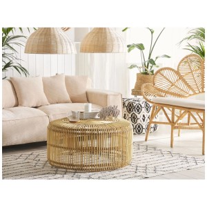 Tavolino da caffè Beliani Limni in rattan, colore naturale, rotondo, Ø 84 cm.
