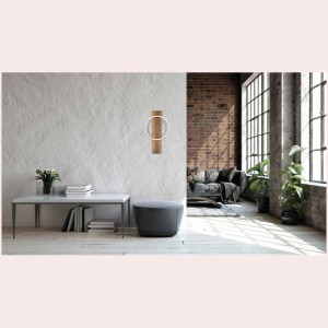 Applique murale LED Boyal moderne en noir et naturel (aspect bois), 56x30 cm, 12W, pour espaces de vie.