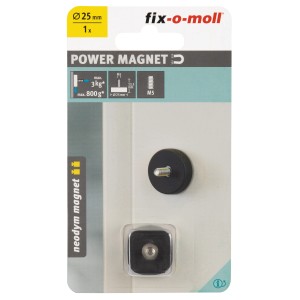 Magnete a vaso Fix-o-moll, gommato, con bullone filettato, diametro 25mm. Utile in casa per fissaggi flessibili.