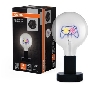 Lampada da tavolo LED Osram con motivo controller di gioco e base nera.