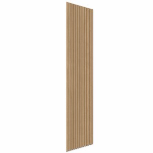 Pannello acustico in rovere naturale, pannello a parete con listelli in legno su feltro nero, altezza 240 cm.