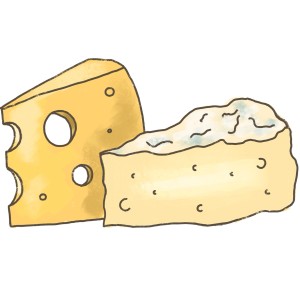 Illustrazione di due pezzi di formaggio: Emmental e formaggio erborinato.