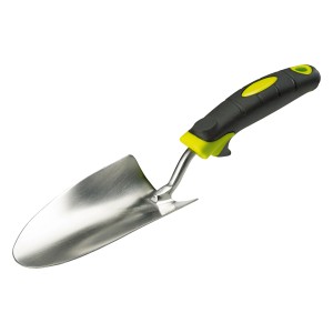 Blumenkelle aus Edelstahl mit ergonomischem Griff für Gartenarbeiten.