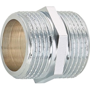 Doppio nipplo filettato in ottone cromato 26,4 mm (R 3/4) per raccordi filettati.