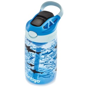 Borraccia blu Contigo con squali, 420 ml, con cannuccia e manico.