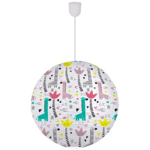 Lampada a sospensione Näve Giraffes, carta, Ø 45cm, per cameretta. Paralume sferico con motivo a giraffa.