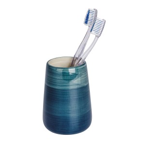 Portaspazzolino in ceramica petrolio Wenko Pottery con due spazzolini.