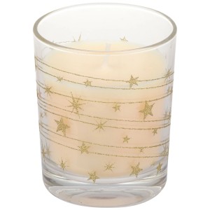 Bougie en verre crème Steinhart Wega avec étoiles dorées, décoration de Noël.