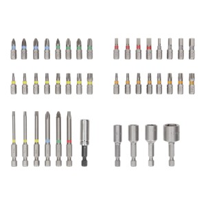 Set di inserti Bosch Extra Hard, 43 pezzi, con inserti per cacciavite e bussole con codice colore.