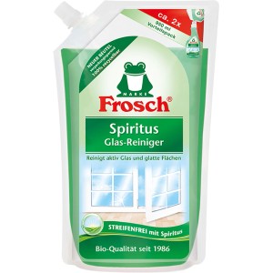 Frosch Spiritus Detergente per vetri ricarica, 950ml, per una pulizia senza aloni di vetri e superfici lisce.