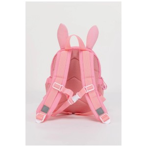 Rosa Kinderrucksack Marky mit Hasenohren, atmungsaktive Rückenpolsterung und verstellbaren Gurten.