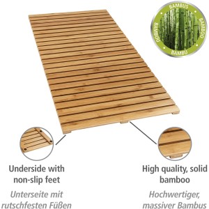 Tapis de bain Wenko en bambou, 100x50cm, pour salle de bain et sauna avec dessous antidérapant.