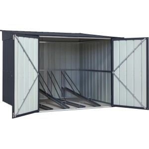 Box à vélos Globel Family anthracite ouvert avec 4 supports. Abri pour vélos.