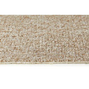 Gros plan : Moquette Andiamo Alvar Vlies, beige clair, au mètre. Texture bouclée.