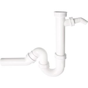 Siphon de cuisine blanc Sanitop-Wingenroth, 38 mm, avec tuyau de sortie réglable et raccord d'appareil.